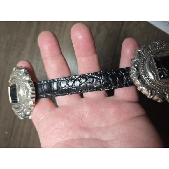 Brighton Black Silver Tone Concho Leather Belt Size 34 L34 Vg condition main image 5